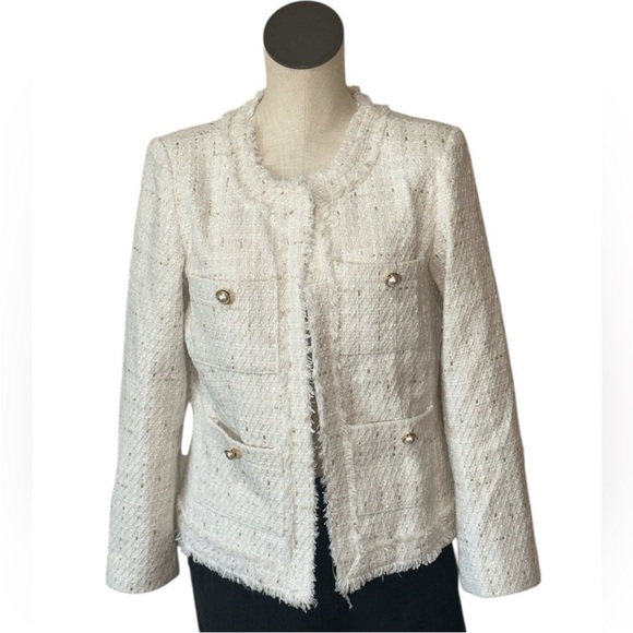 Nanette Lepore Cream & Gold Boucle Tweed Blazer NWT Sz Large - Picture 8 of 12